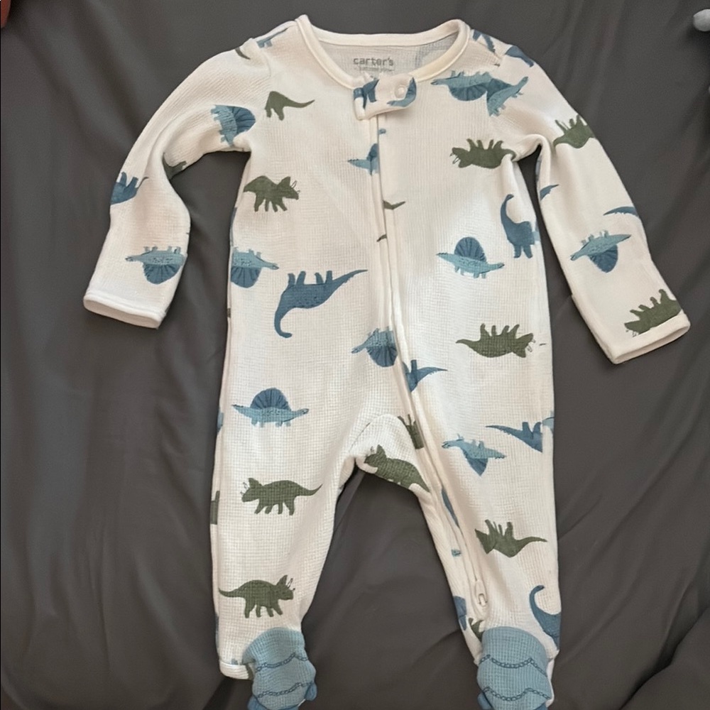 Carter's Kids Dinosaur Print One Piece - White and Blue